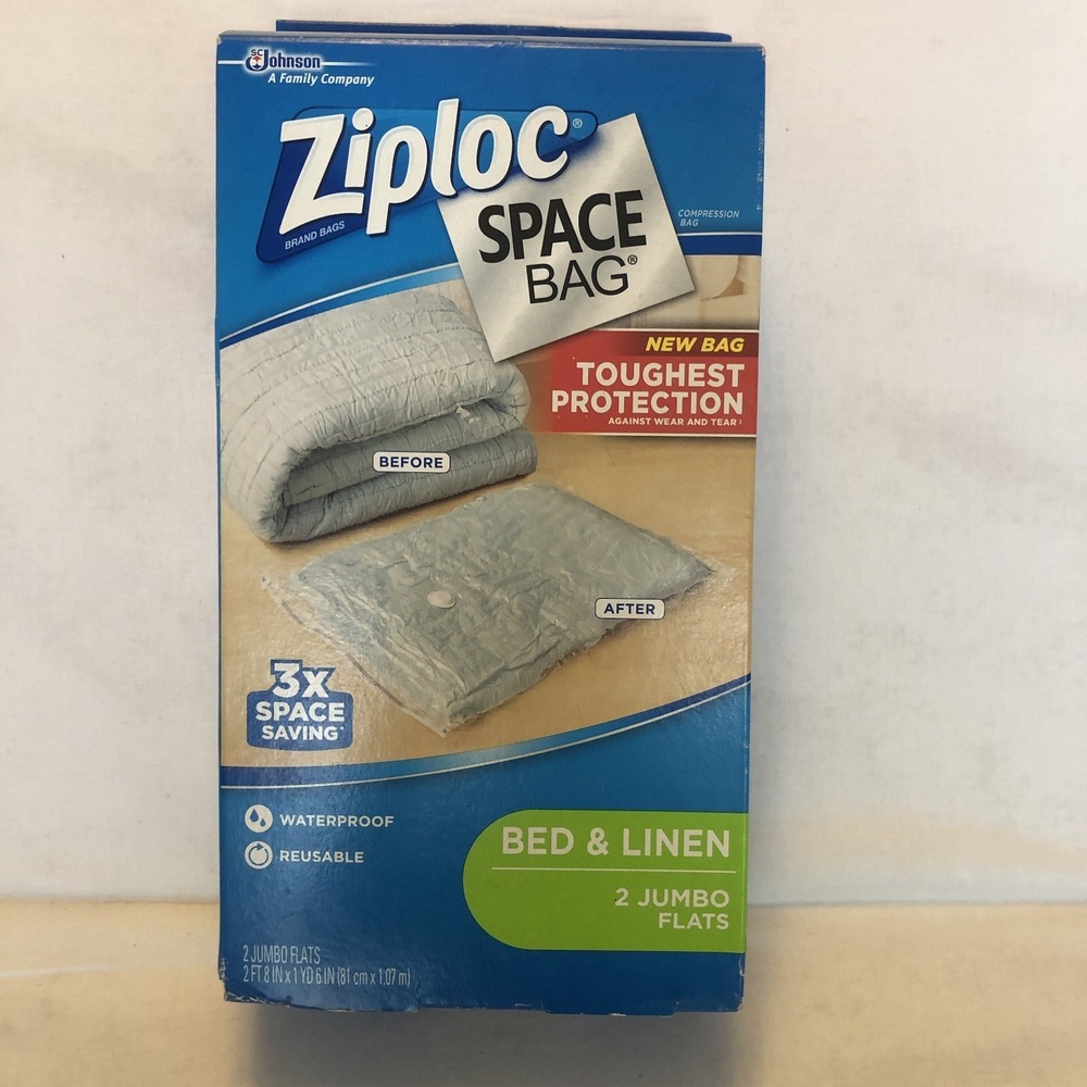 Ziploc Space Bag Bed & Linen 2 Jumbo Flats Airtight Waterproof Reusable *New*